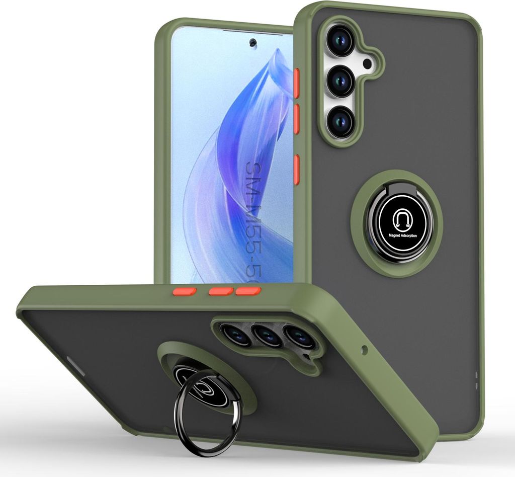 Hülle für Samsung Galaxy M55/F55/C55 Matte Transluzent TPU Stoßfest Schutzhülle mit Ring Halter Ständer Grün