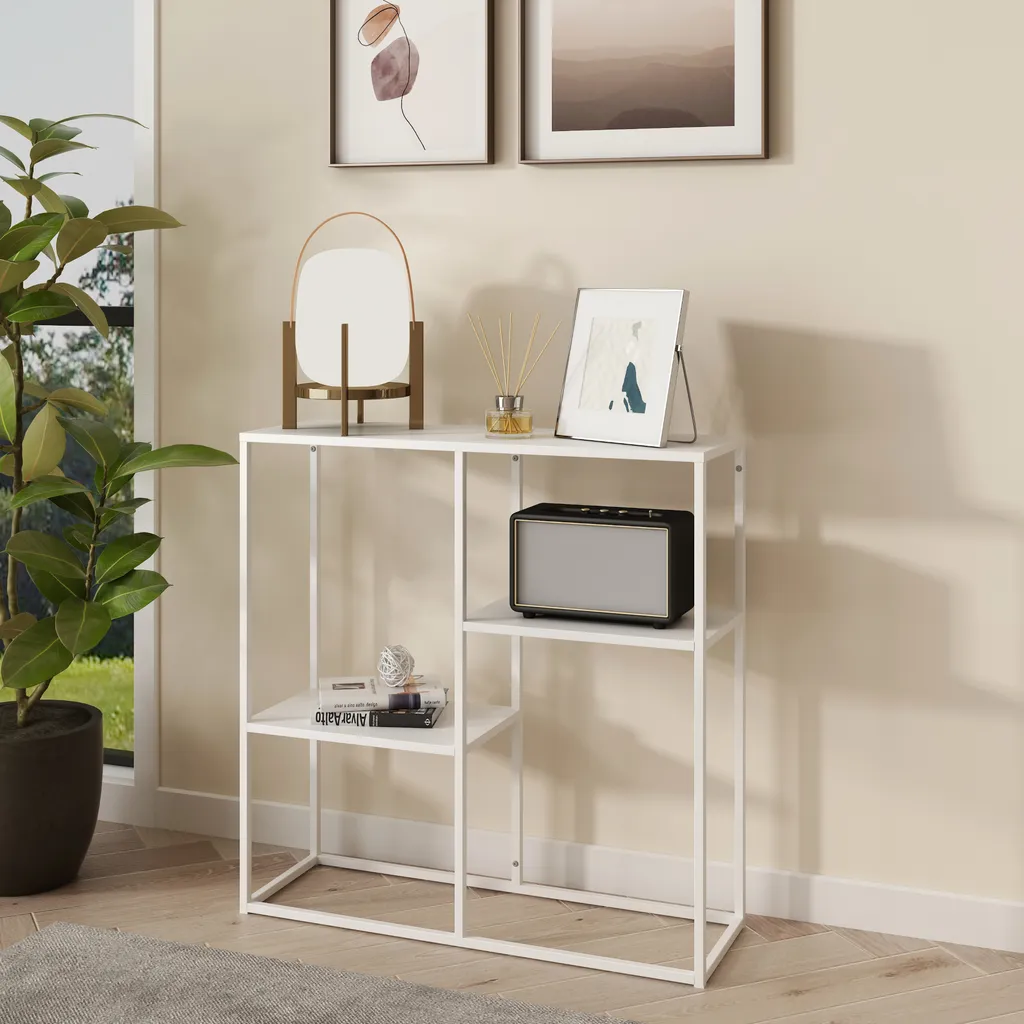 Consolle Minimal Strömstad 80x80x26 cm Bianco - Arredo Ingresso Moderno