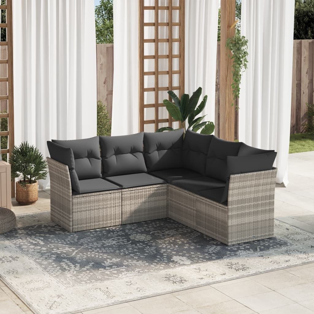 Maison Exclusive - 5-tlg. Garten-Sofagarnitur mit Kissen Hellgrau Poly Rattan
