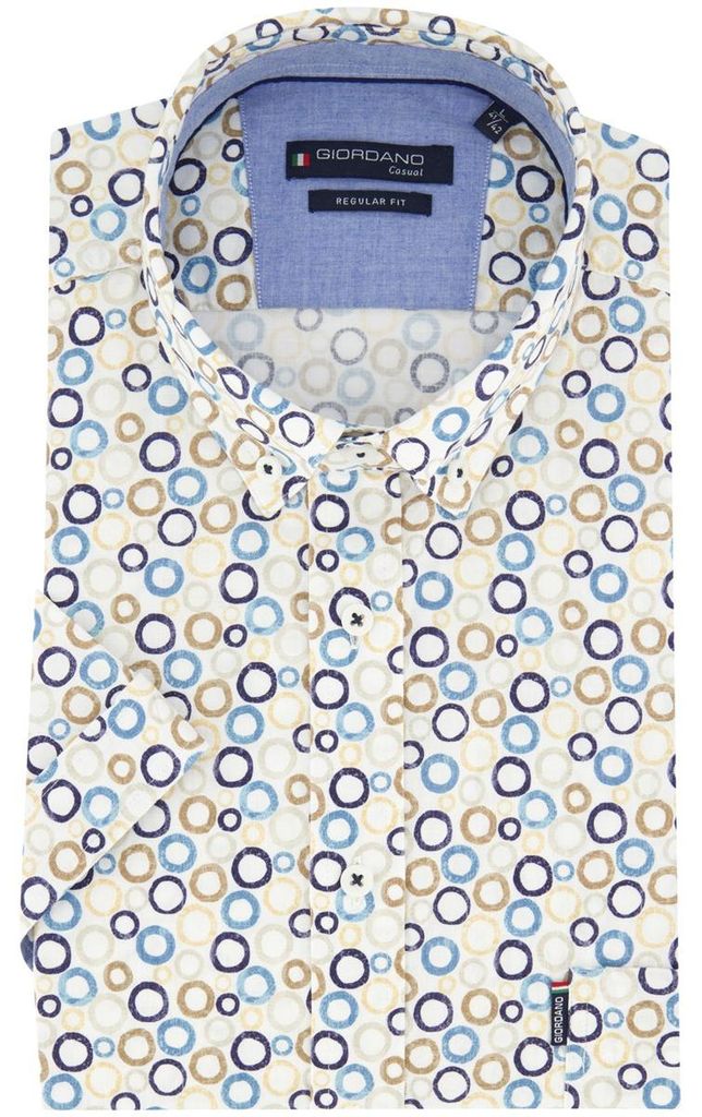 Hemd Giordano Regular Fit blau bedruckt Kreise beige