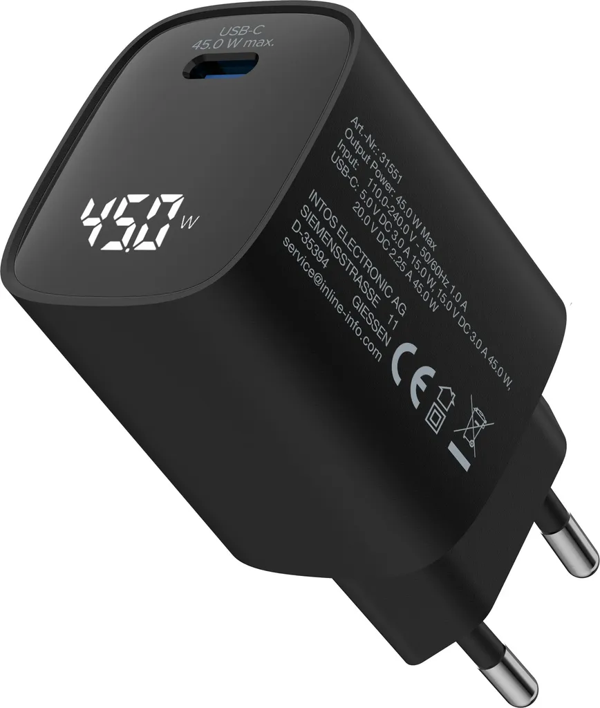 Chargeur Secteur USB-C 45W Technologie GaN InLine avec Affichage LCD - 3