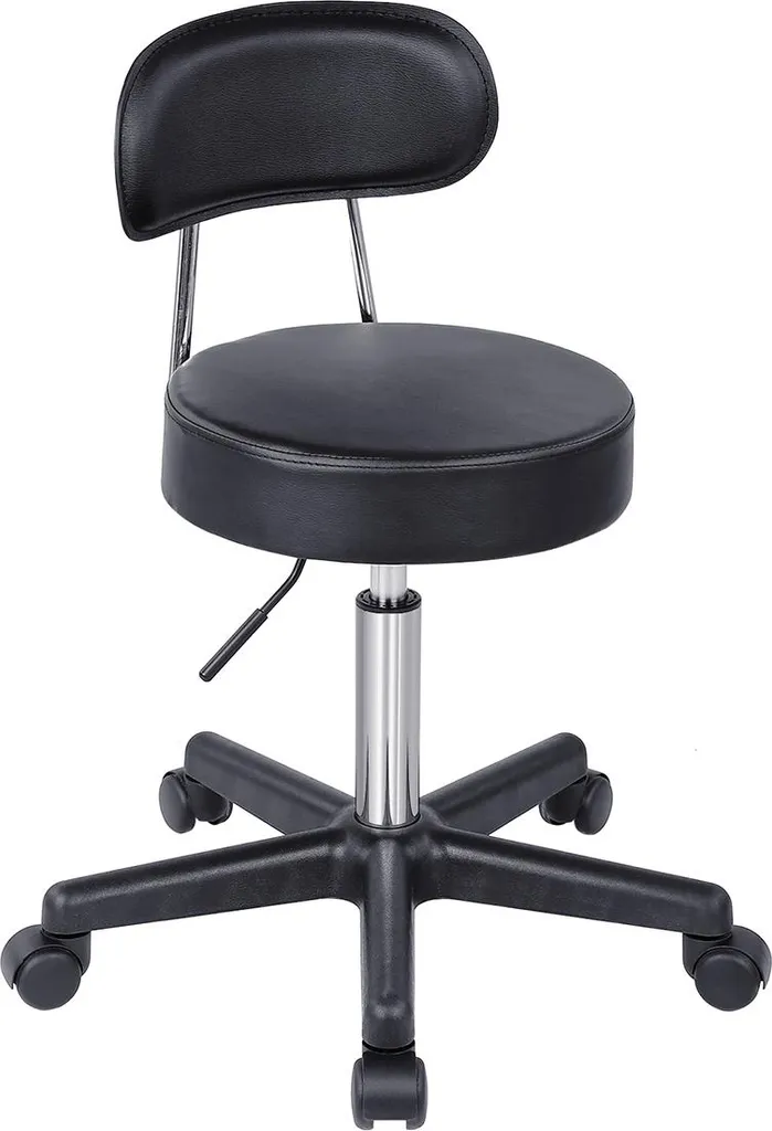 Tabouret de travail noir à roulettes et assise rembourrée grand confort
