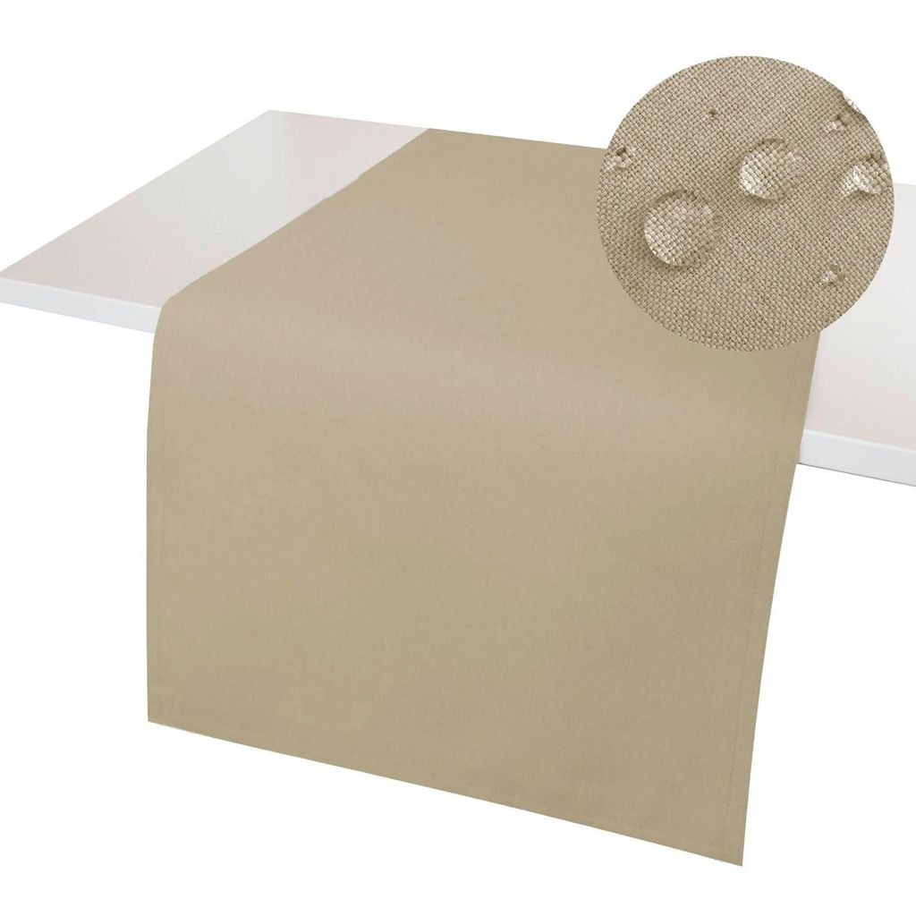 LEINEN Optik 40x140 NATUR BEIGE Fleckschutz WENDE Tischläufer doppelt genäht WINDSTABIL