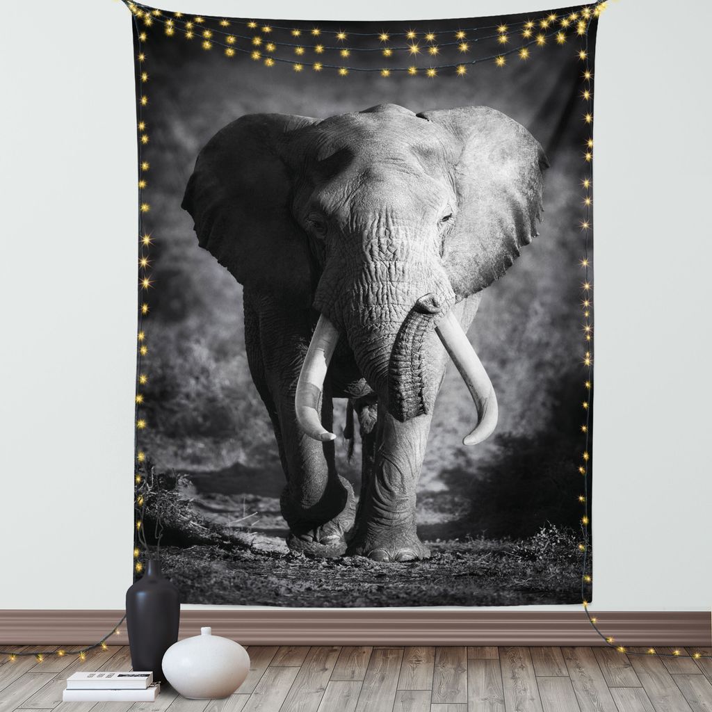 ABAKUHAUS Elefant Wandteppich, Majestätische Elefant Stier Nähert Foto Exotischen Wilden Lebensraum Säugetier Kunstdruck, Wohnzimmer Schlafzimme...