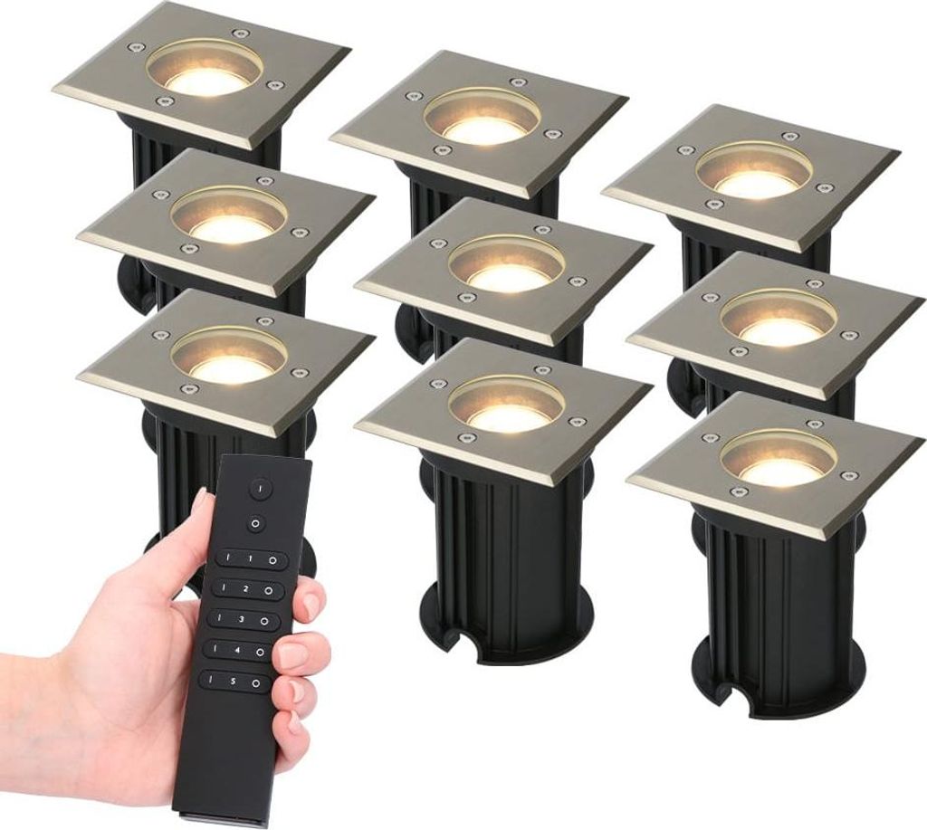hoftronic Ramsay LED Bodeneinbaustrahler 4W 345lm 2700K IP67 Edelstahl 9er Set