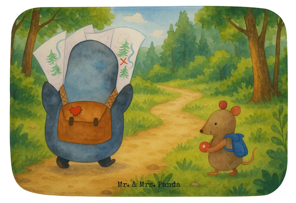 Mr. & Mrs. Panda Badematte Pinguin & Maus Wanderer Design - Weiß - Geschenk, Wandern, Badvorleger, Badezimmer Matte, Badezimmerteppich, Teppich Ba...
