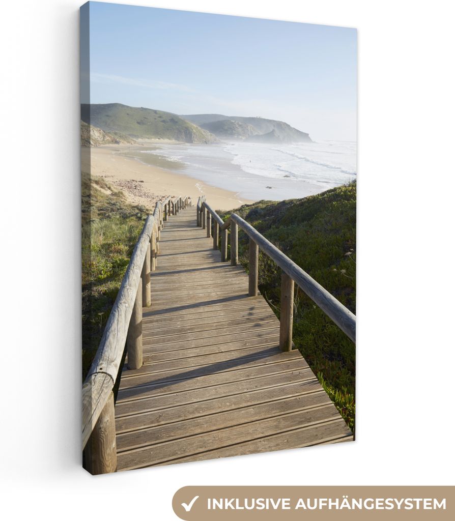 OneMillionCanvasses - Leinwandbilder - 90x140 cm, Meer - Strand - Treppe, Wandbilder Kunstdruck Wanddekoration - Wandschmucke - Schlafzimmer