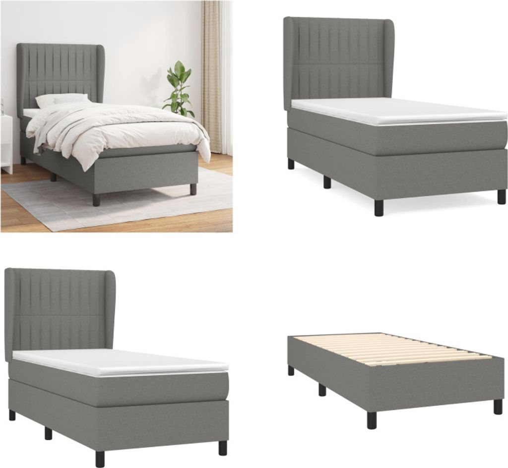 vidaXL Boxspringbett mit Matratze Dunkelgrau 90x190 cm Stoff - Boxspringbett - Boxspringbetten - Bett - Schlafzimmermöbel