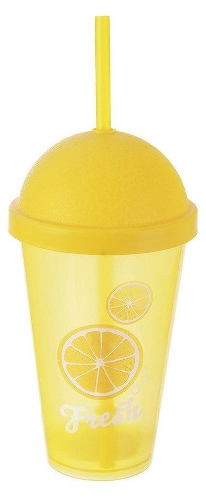 Gelber Trinkbecher mit Deckel und Strohhalm für Smoothies Produktbild 