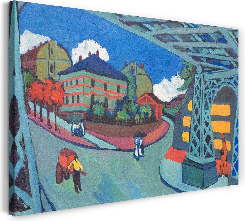 Leinwandbild (80x60cm): Ernst Ludwig Kirchner - Eisenbahnüberführung Löbtauer Straße in Dresden, echter Holz-Keilrahmen inkl. Aufhänger, handg...