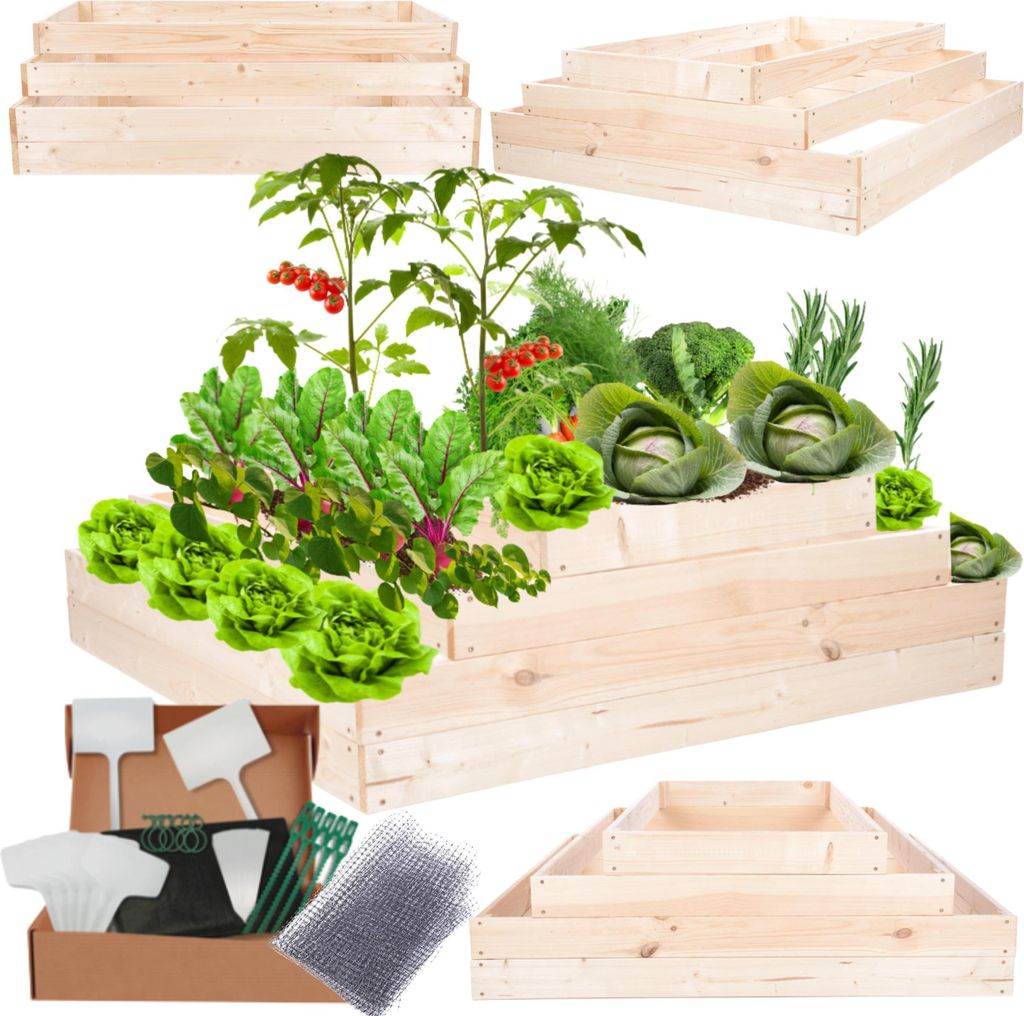MODO24 Hochbeet Holz, Pflanzkasten, Massivholz, Kiefer, Kräuterbeet, Blumenkasten, Garten, Terrasse, 36x117x120 cm, Natur, ZP09