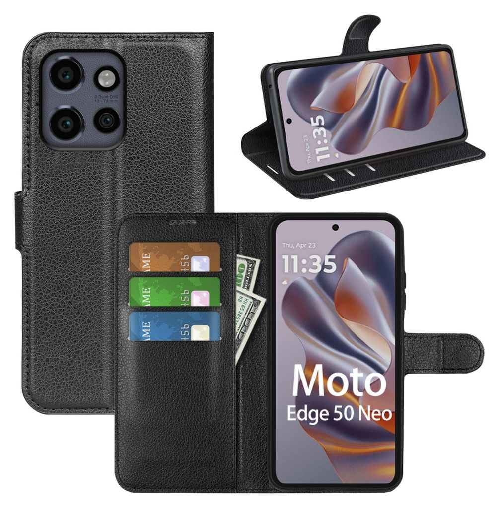 Klapphülle für Motorola Moto Edge 50 Neo, Hülle Handyhülle Flip Cover Case Schutzhülle Etui in Schwarz
