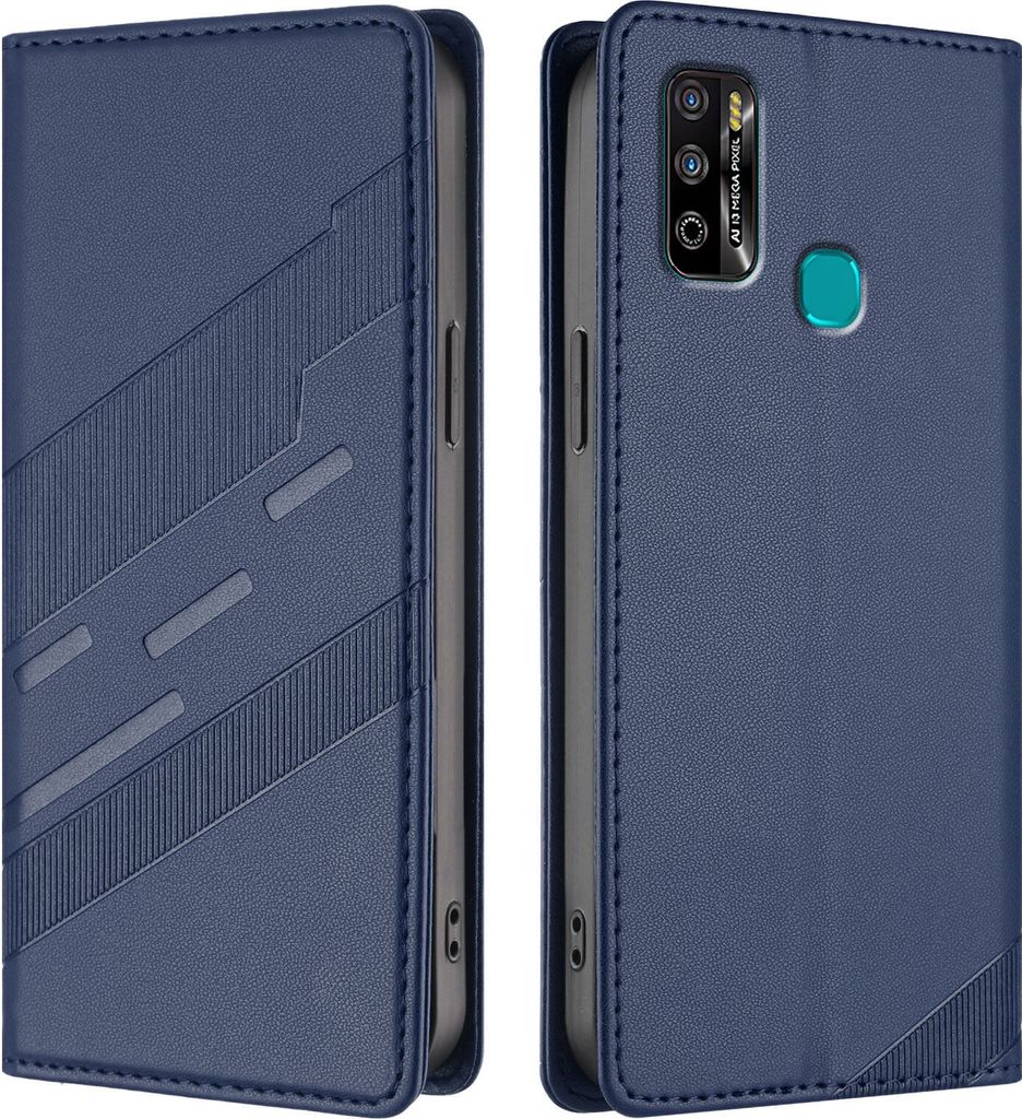Hülle für Infinix Hot 9 Play/Hot 10 Play/Hot 11 Play, Kunstleder Brieftaschen Handyhülle mit Kartenfach und Standfunktion Blau