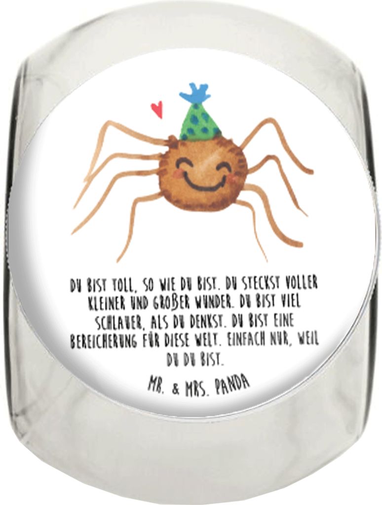Mr. & Mrs. Panda Teedose Spinne Agathe Party L 870ml - Weiß - Geschenk, Glück, Wunder, Selbstliebe, Bonbonglas, glasbehälter, Kaffeedose, Vorrat...