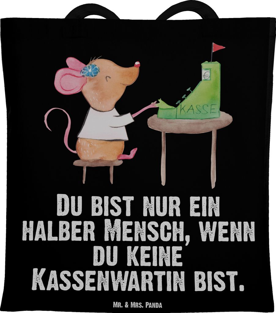 Mr. & Mrs. Panda Tote Bag Kassenwartin Herz - Schwarz - Geschenk, Uni Tasche, Beutel, Witzig, Laptoptasche, Lustig, Verein, Spruch, Schultasche