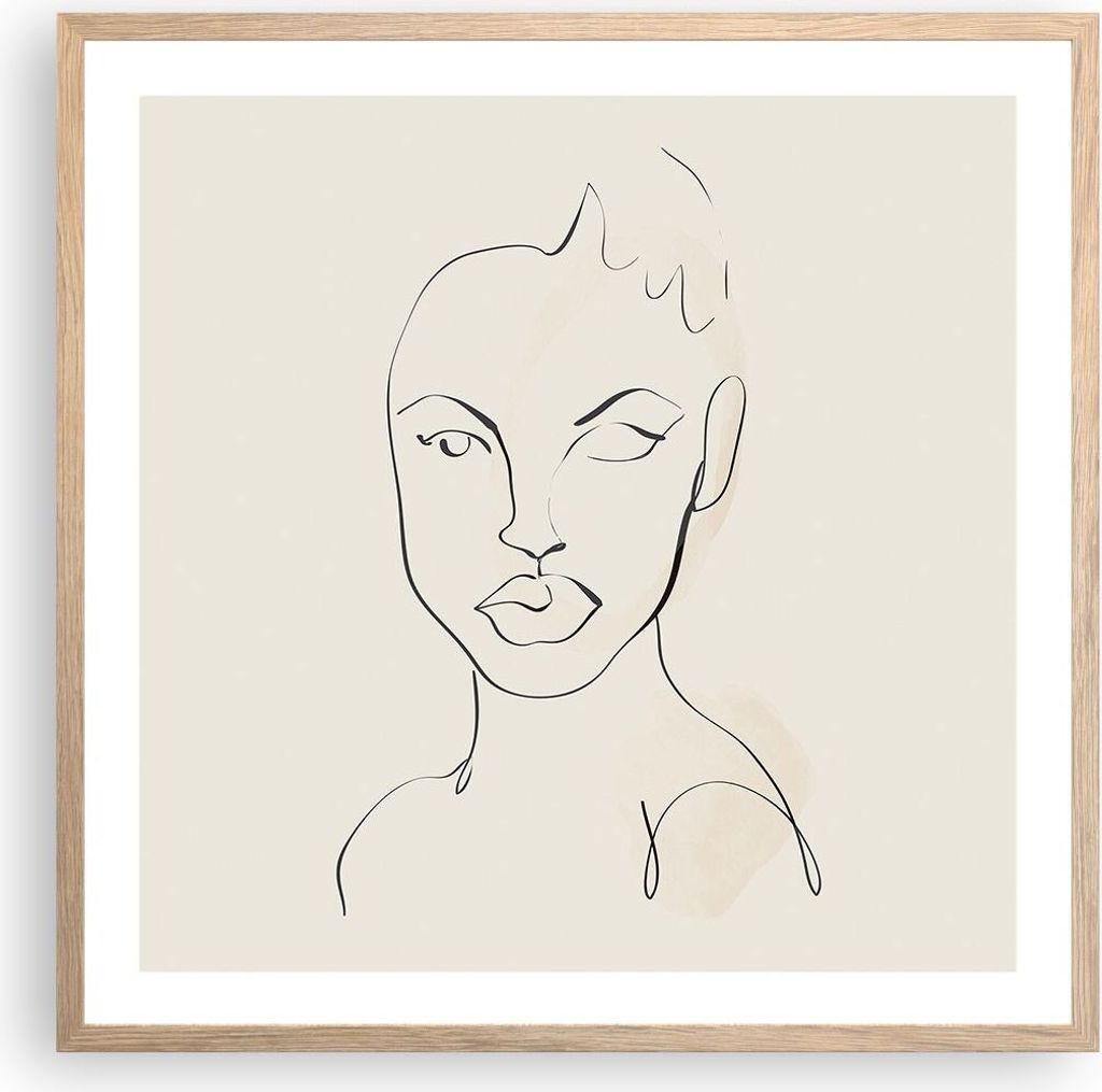 Gerahmtes Poster - Rahmen in heller Eiche - Porträt Afro Skizze - 60x60 cm - Wand Bild - Wanddeko - Wandbilder - Kunstposter - Wandposter - Bilder...