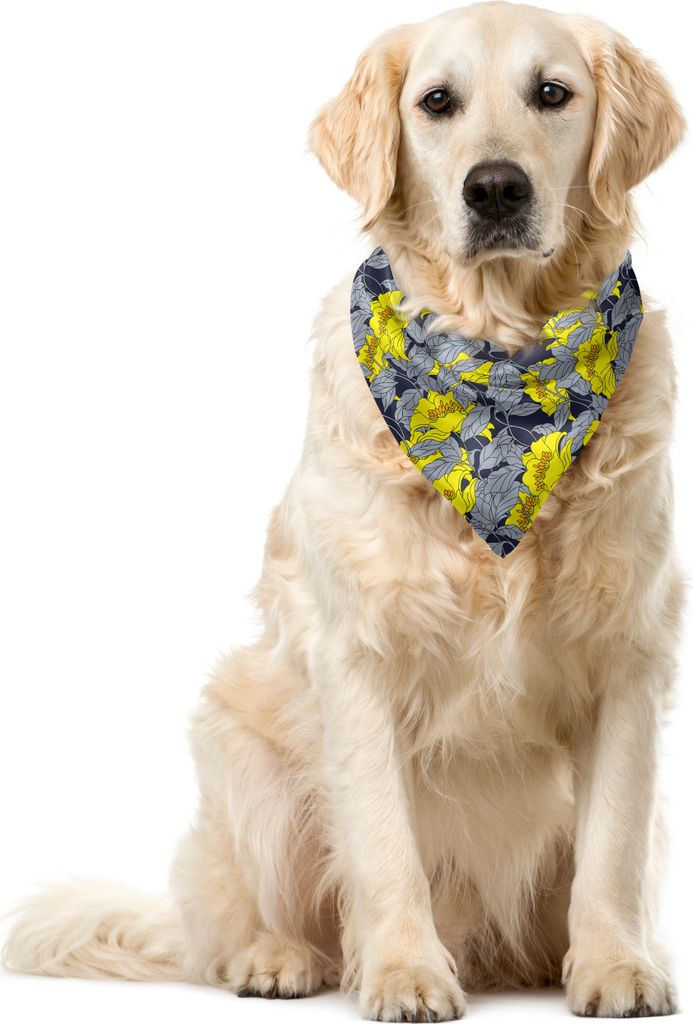 ABAKUHAUS Blumen Haustier Bandana, Kontrast Töne Röschen, 40x40 cm, Gelb und Grau