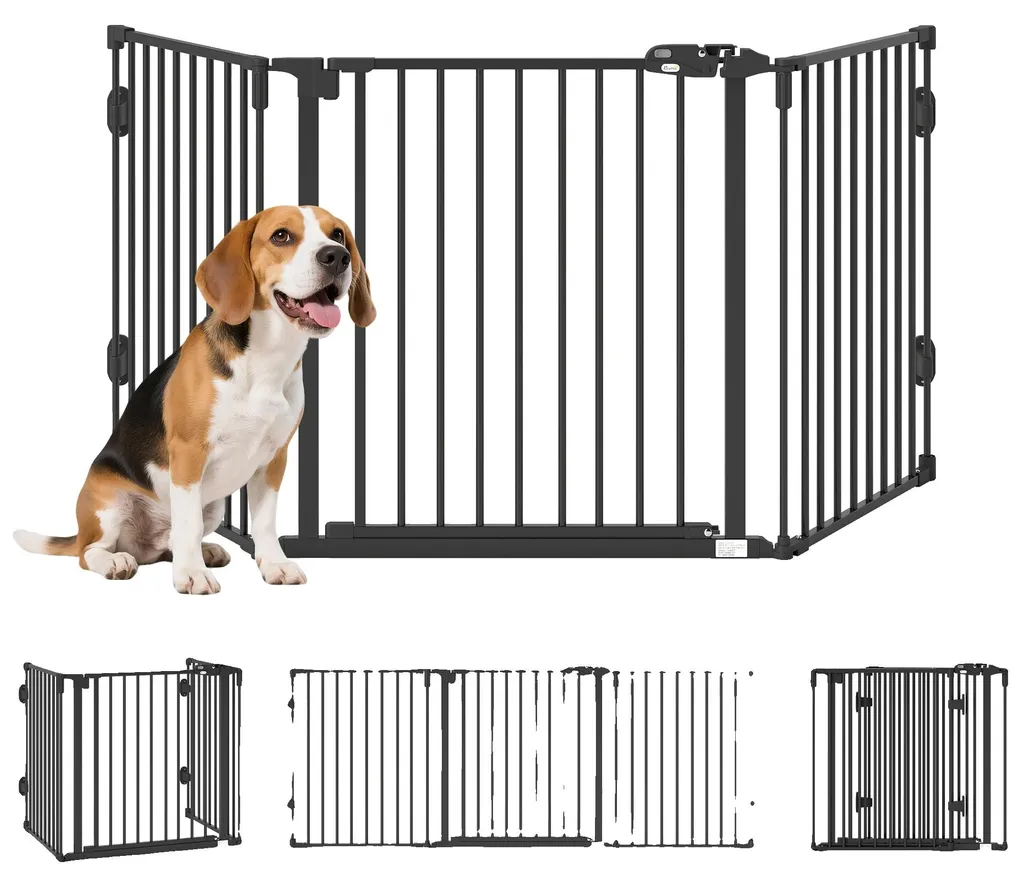Barrière de sécurité animaux pliable noire 202,5 cm à fermeture auto
