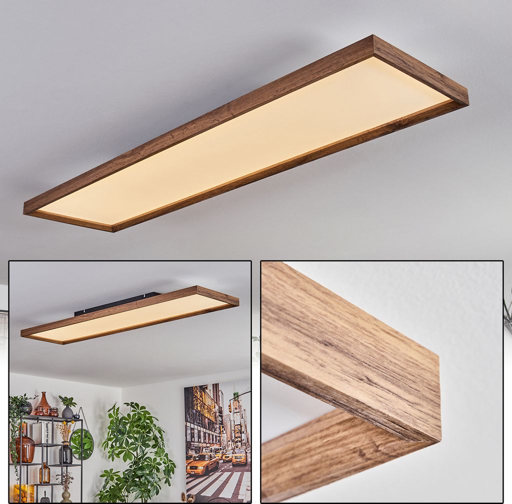 Pudiano Deckenlampe aus Metall/MDF/Kunststoff in Schwarz/Holzoptik/Weiß