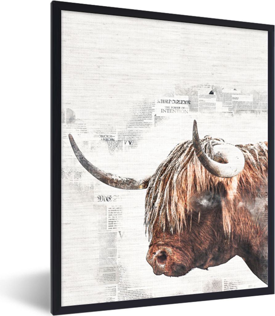 MuchoWow Gerahmtes Poster Scottish Highlander - Tiere - Zeitungsartikel 60x80 cm - Poster mit Schwarzem Bilderrahmen Wandposter Rahmen Foto Bilde...