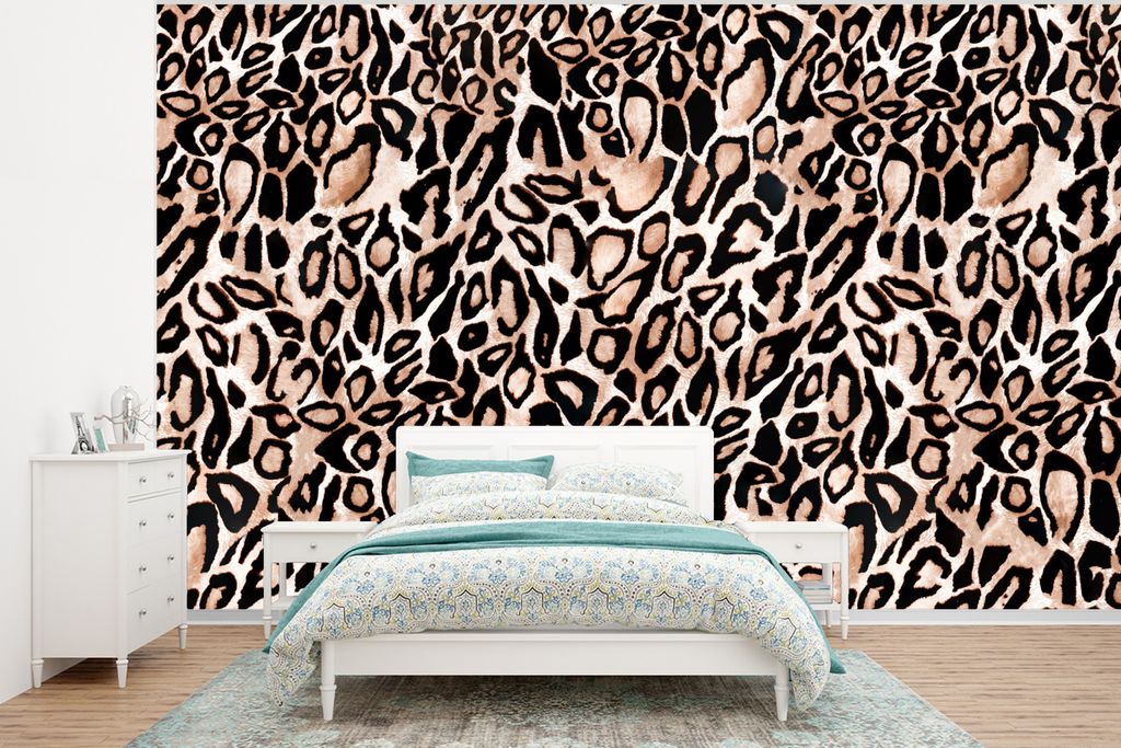 MuchoWow Fototapete für Wohnzimmer oder Schlafzimmer Wandtapete Vinyl Motivtapete Pantherdruck - Flecken - Braun - Schwarz - 375x280 cm - Schlaf...