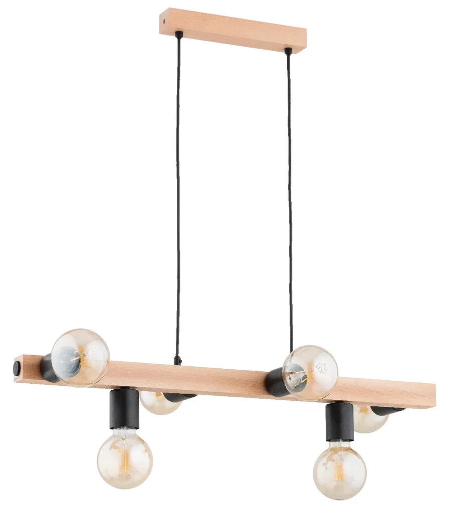 Lustre suspension bois et métal noir 6 lampes IMPULS pour salon et loft