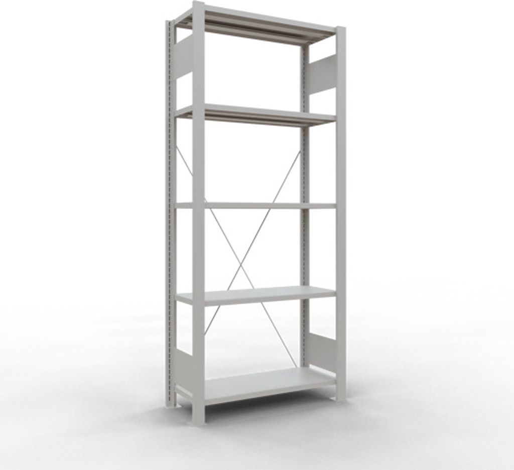 Schulte Büro-Fachbodenregal MULTIplus85 Stecksystem ohne Anschlagleiste | Grundregal | Fachlast 85kg | HxBxT 180x75x30cm | 5 Ebenen | Einseitig nu...