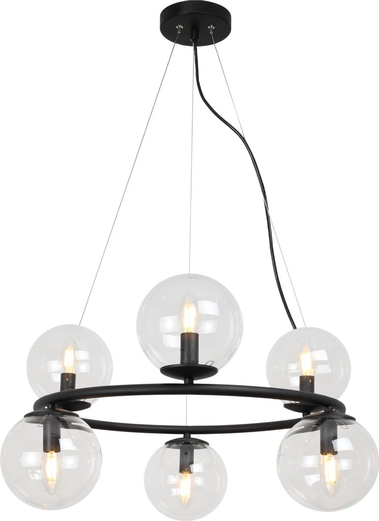 Hängeleuchte Aura schwarz 6-flammig Glas Beige E14