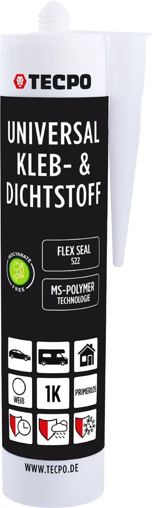 TECPO Universal Kleb- und Dichtstoff SMP Hybrid, 480g Weiß Flex Seal 522 elastisch, silikonfrei, lösemittelfrei- KFZ Bau Industrie Innen und Auß...