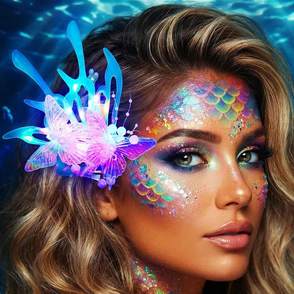 Barrettes lumineuses sirène et papillon à LED pour fête et carnaval
