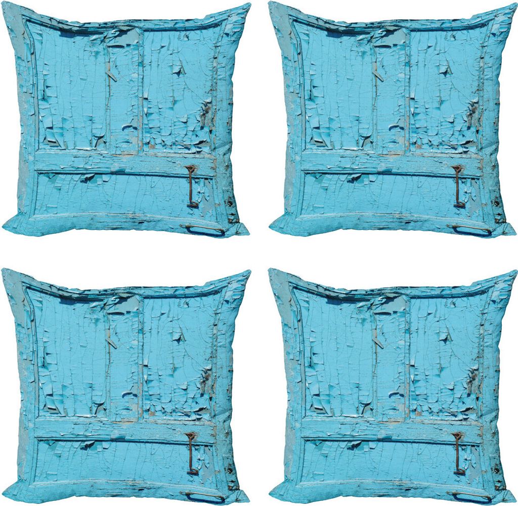 ABAKUHAUS Verlassen Kissenbezug Set (4 Stück), Gebrochen Alte gemalte Tür, Moderner Doppelseitiger Digitaldruck, 45 cm x 45 cm, Pale Azure Blau
