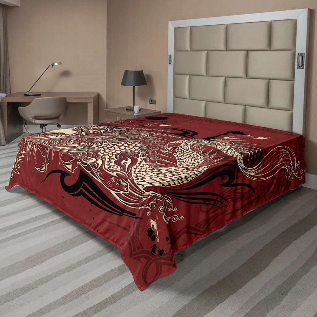 Drap Plat Doux et Confortable Design Dragon Japonais 244x205 cm