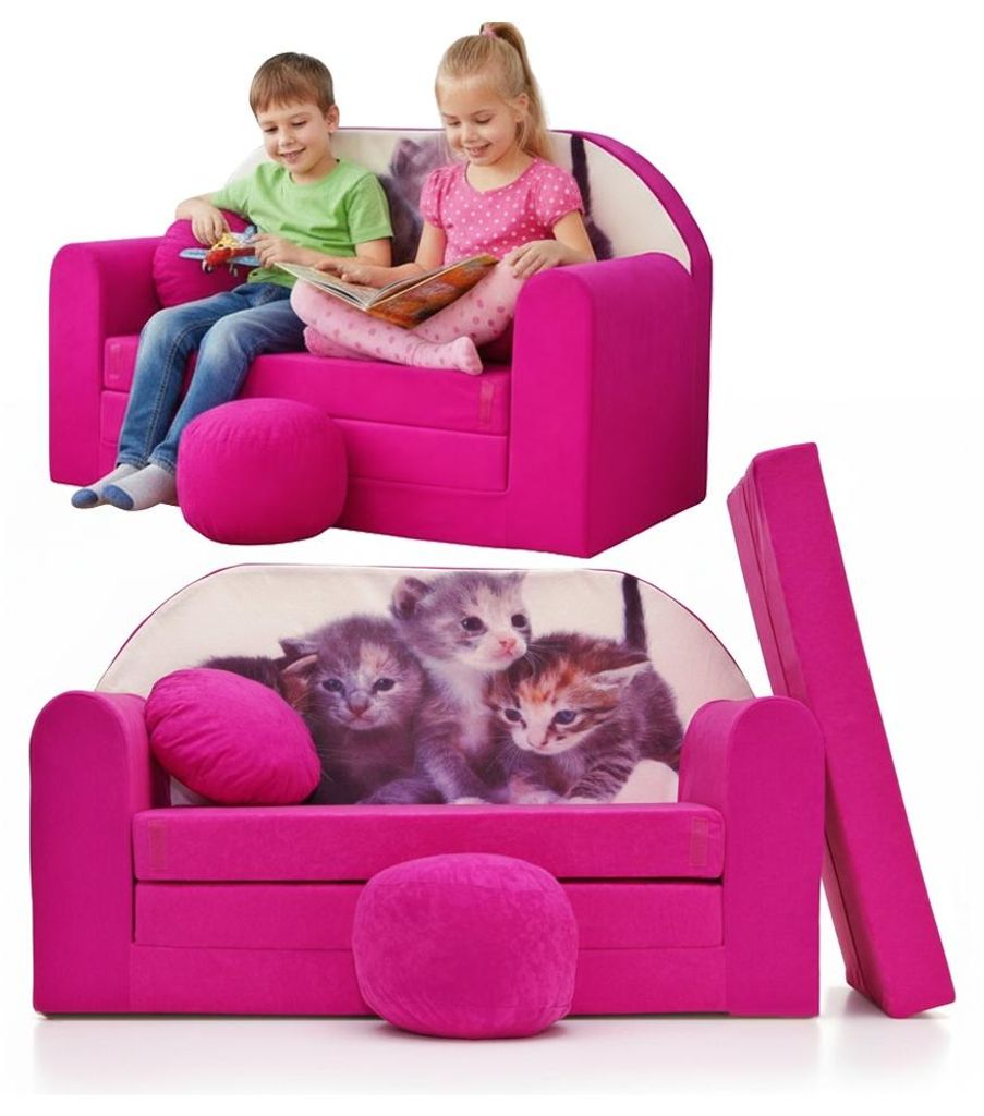 TUPPI Kindersofa Kinder Couch mit Schlaffunktion ausklappbar, 168x98cm, Set mit Kissen und Fußstütze, Spielsofa, Bettfunktion - Mädchen Jungen, ...