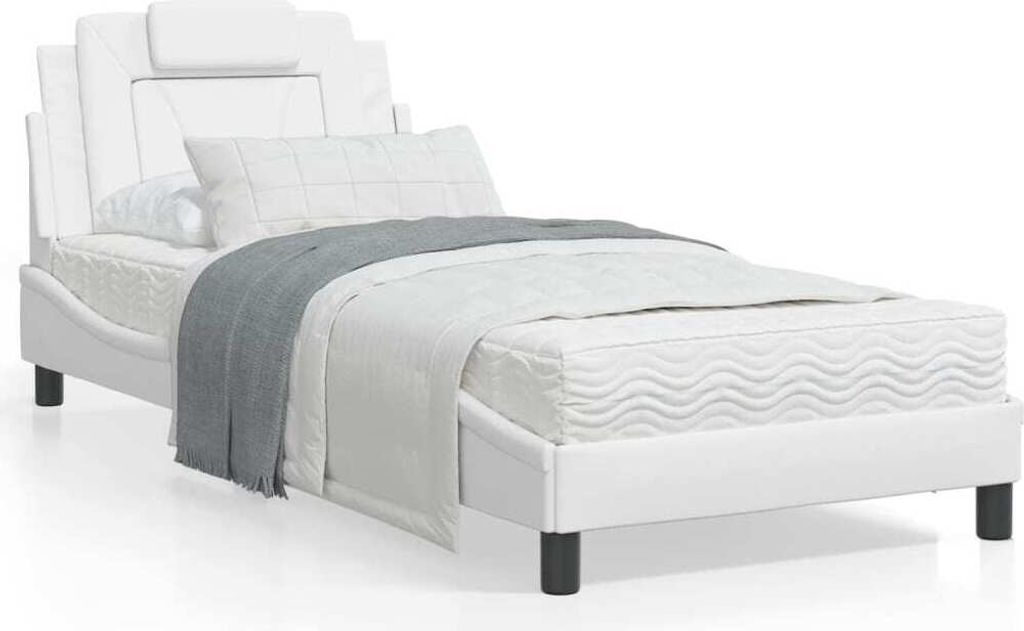 Design Bettgestell mit LED Weiß 90x200 cm Kunstleder, Klassische Betten 2024 Neu