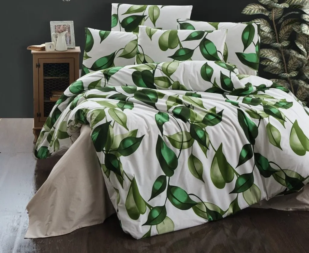 Biancheria da Letto 140x220 in Cotone Foglie Verdi | Set Esteso Premium - 3