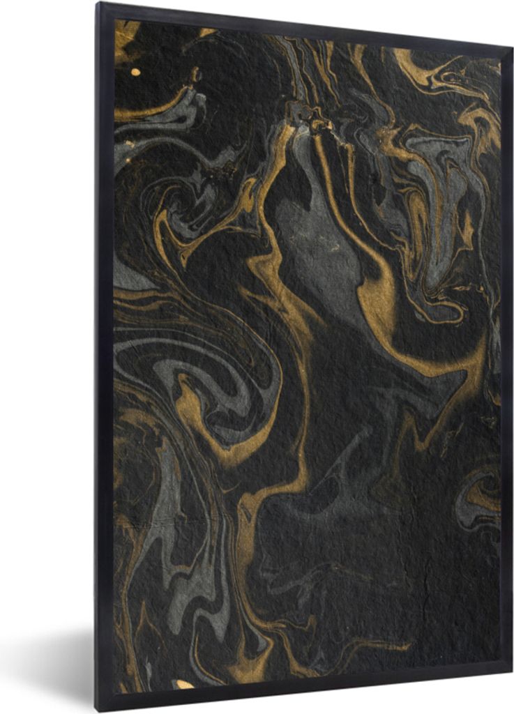 MuchoWow Gerahmtes Poster Marmor - Textur - Grau - Gold - Marmoroptik - Luxus 40x60 cm - Poster mit Schwarzem Bilderrahmen Wandposter Rahmen Foto...