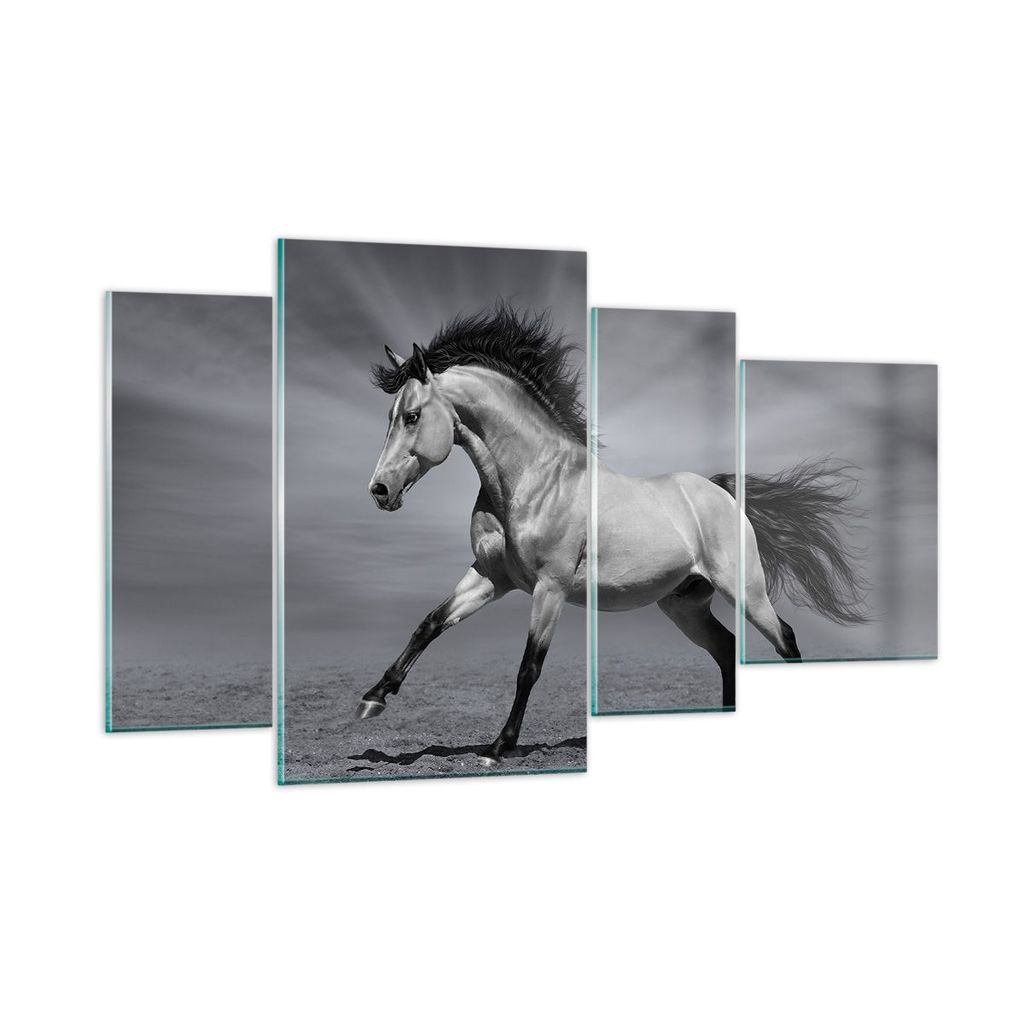 Bilder auf glas - Pferd Tier Natur - 120x70cm - Glasbilder - Wandbilder - Kunstdruck - zum Aufhängen bereit - Wanddekoration aus Glas - Glas Bilde...