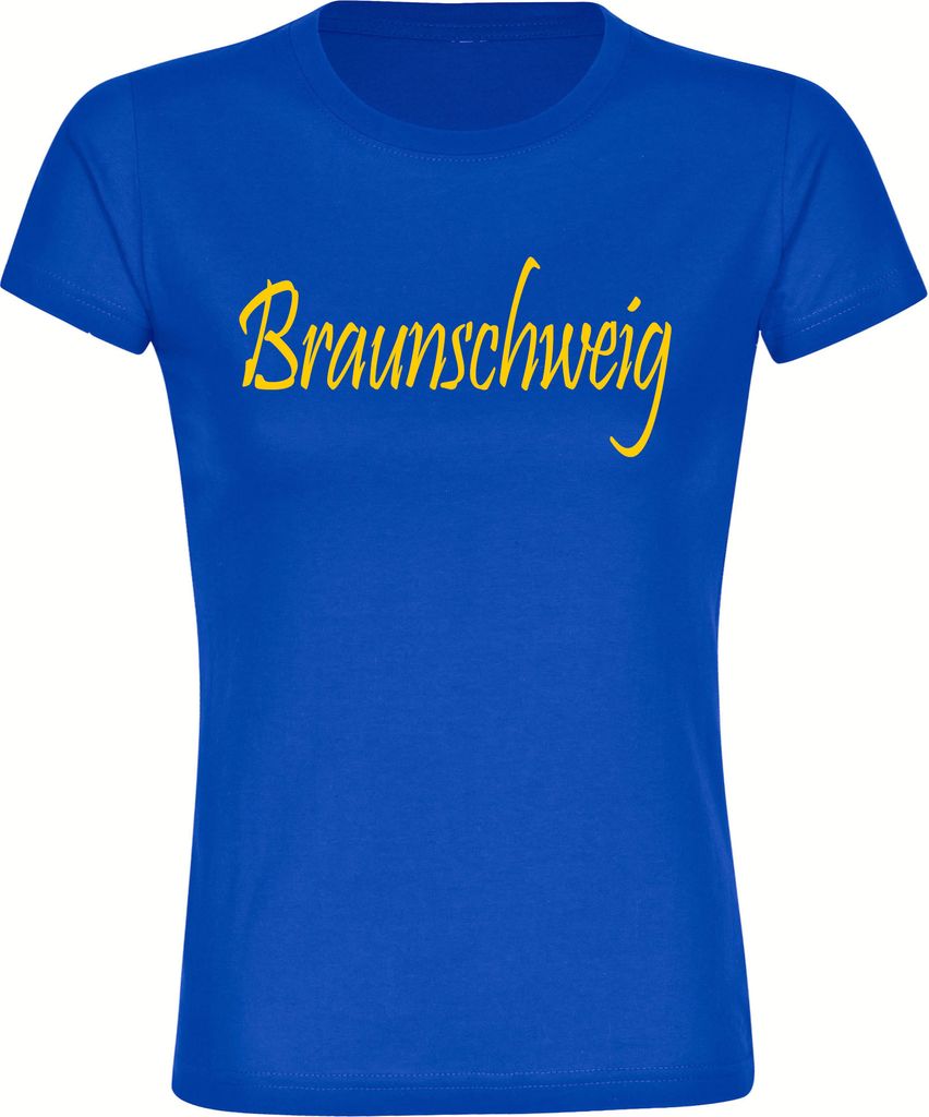 multifanshop Damen T-Shirt - Braunschweig - Schriftzug, blau, Größe M