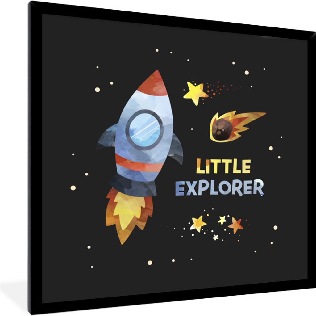 MuchoWow Gerahmtes Poster Sprichwörter - Weltraum - 'Kleiner Entdecker' - Zitate - Jungen - Kinder - Kind - Kinder 40x40 cm - Poster mit Schwarz...