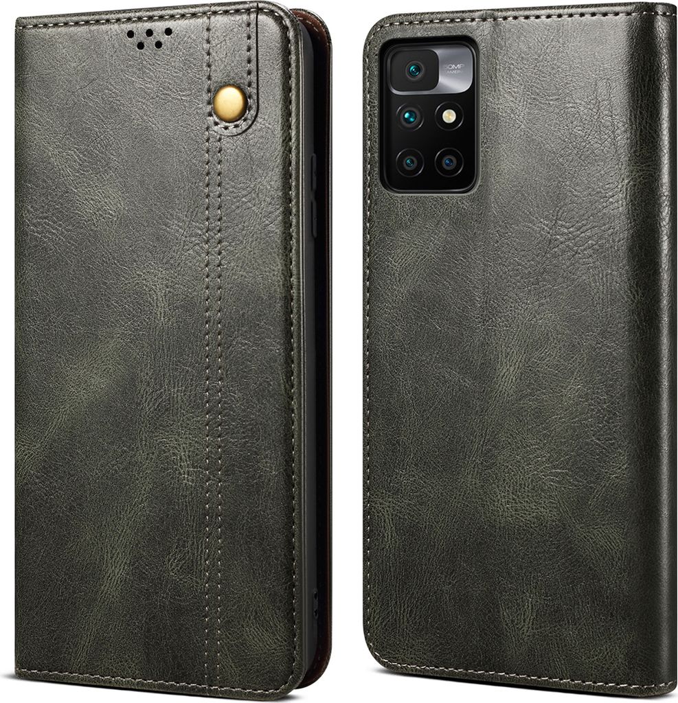 Redmi 10 Hülle, Leder Flip Brieftasche Schutzhülle für Xiaomi Redmi 10 Grün