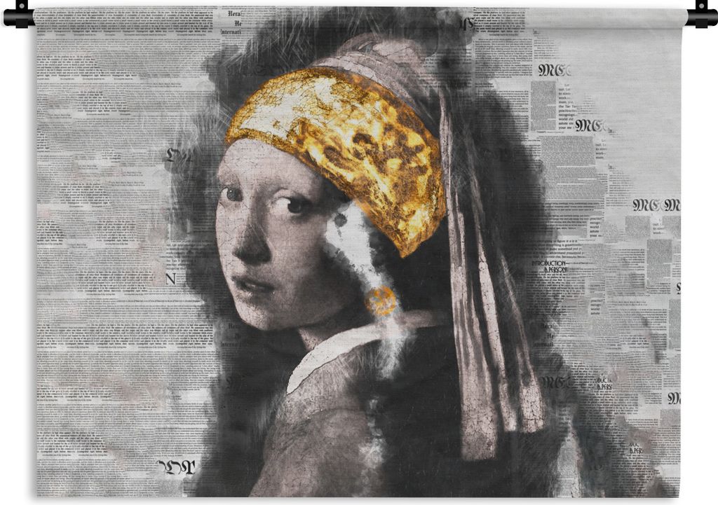 MuchoWow Wandteppich Wandbehang Das Mädchen mit dem Perlenohrring - Vermeer - Collage 90x67.5 cm Tapisserie Dekoration Wandtuch - Fototeppich - ...