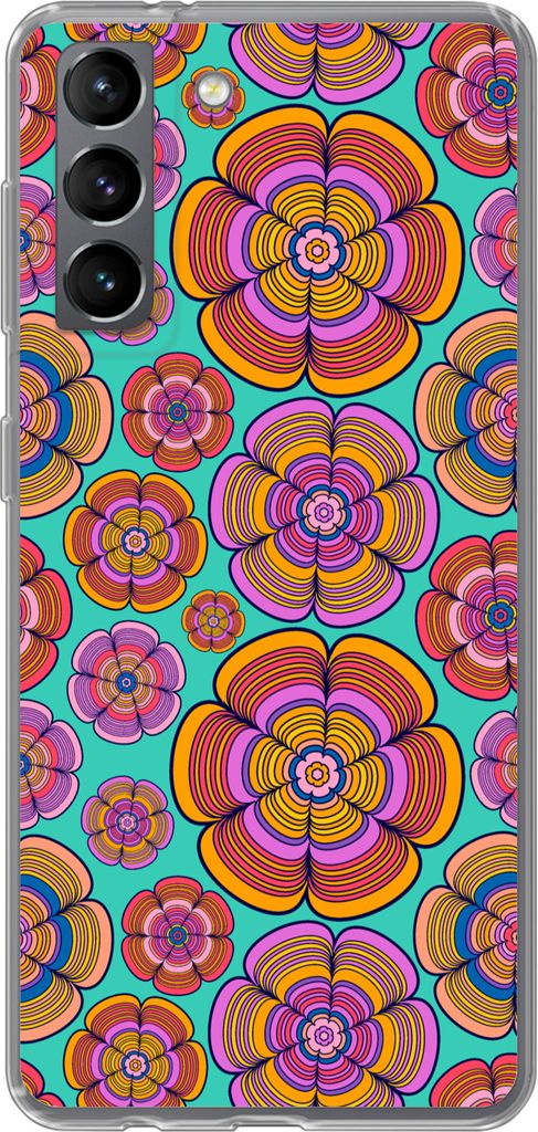 MuchoWow Handyhülle Schutzhülle Hülle für Telefoonhoesje Samsung Galaxy S21 Design - Flower Power - Farben Silikon Softcase Handy Hülle - So...