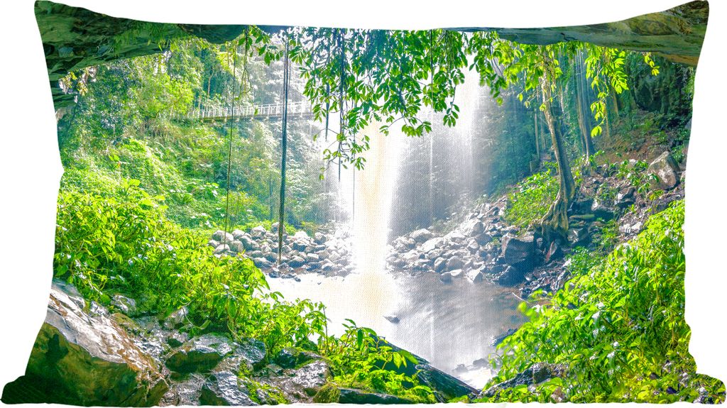 MuchoWow Zierkissen Sofakissen Wohnzimmer Dekokissen 50x30 cm Dschungel - Regenwald - Wasser - Wasserfall - Pflanzen - Wohnzimmerdekoration - Pol...