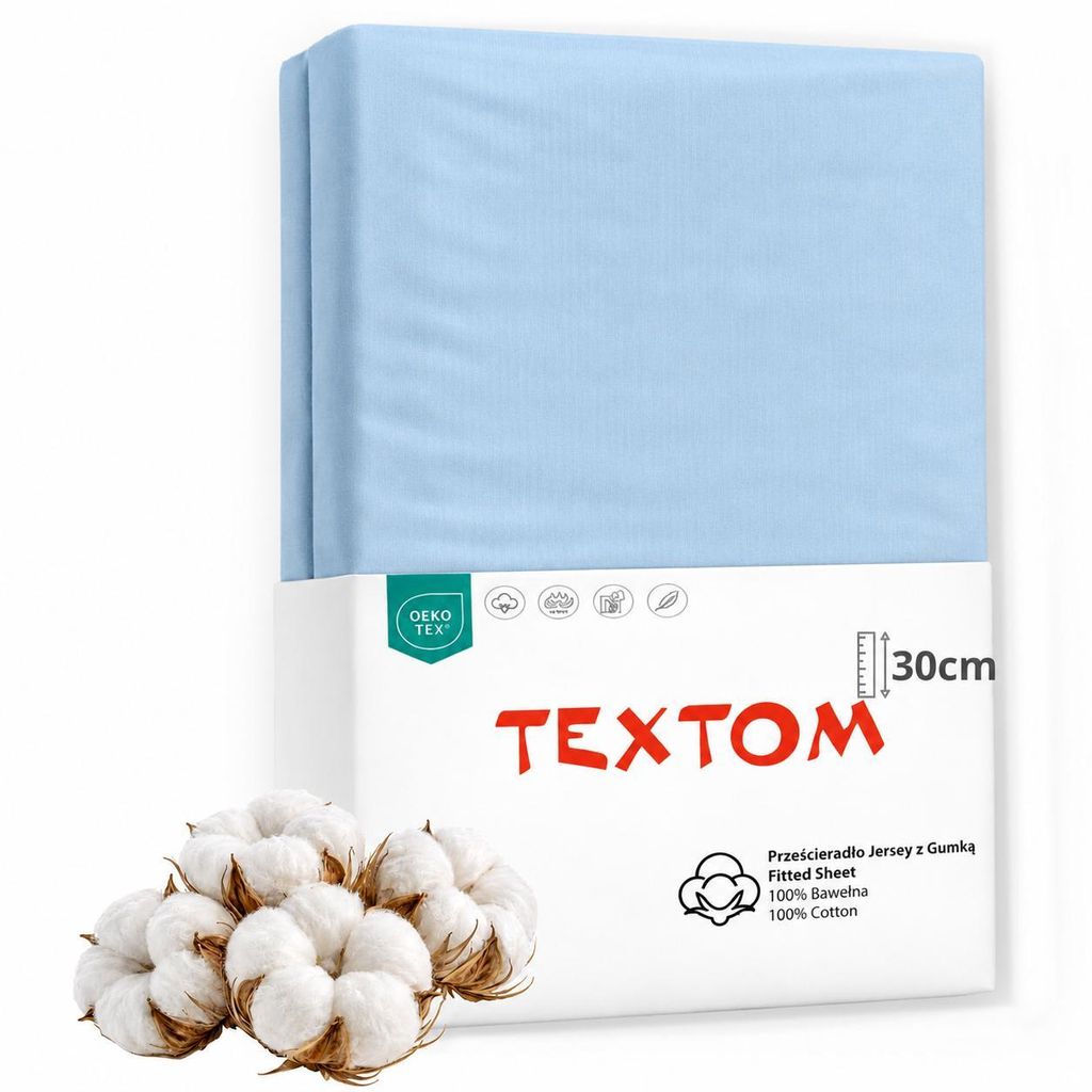 TEXTOM Jersey Spannbettlaken 100% Baumwolle 180x200 cm Blau für Matratzen bis 30 cm Steghöhe