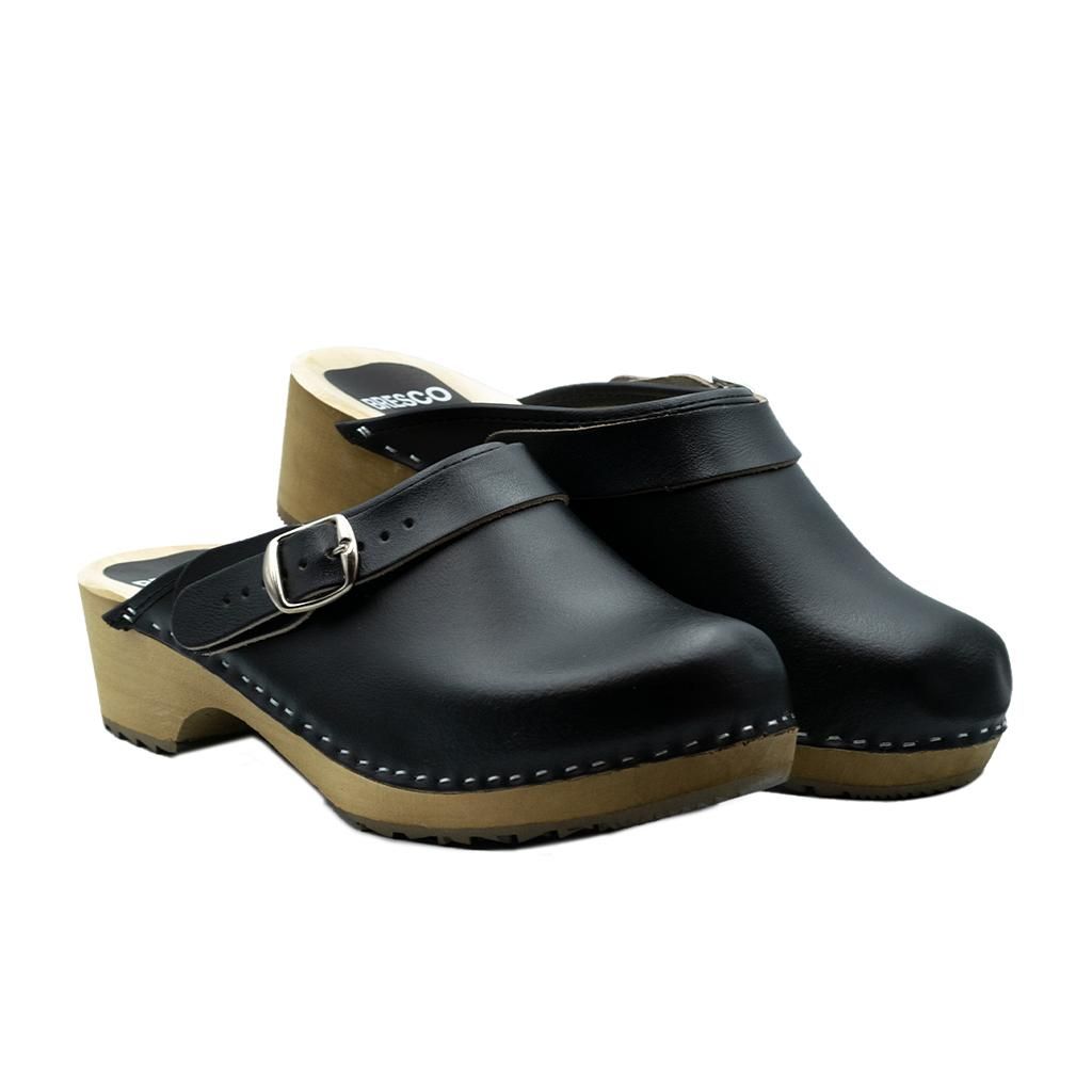 Damen Holzclogs aus Echtleder Schwarz – Bequeme Produktbild 