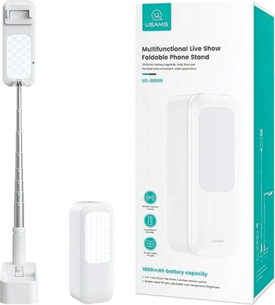 Anneau lumineux LED Usams ZB209 blanc avec support smartphone intégré