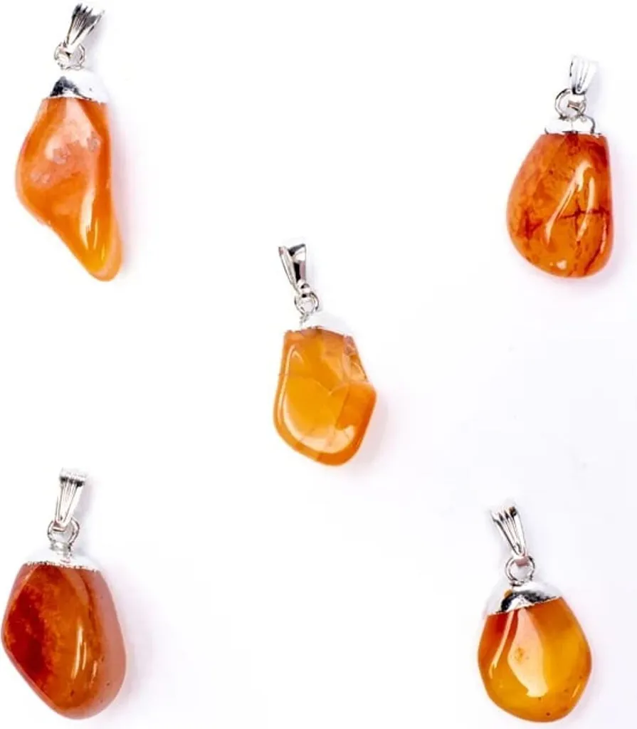 Lot de 5 pendentifs pierres roulées cornaline avec bélière argentée