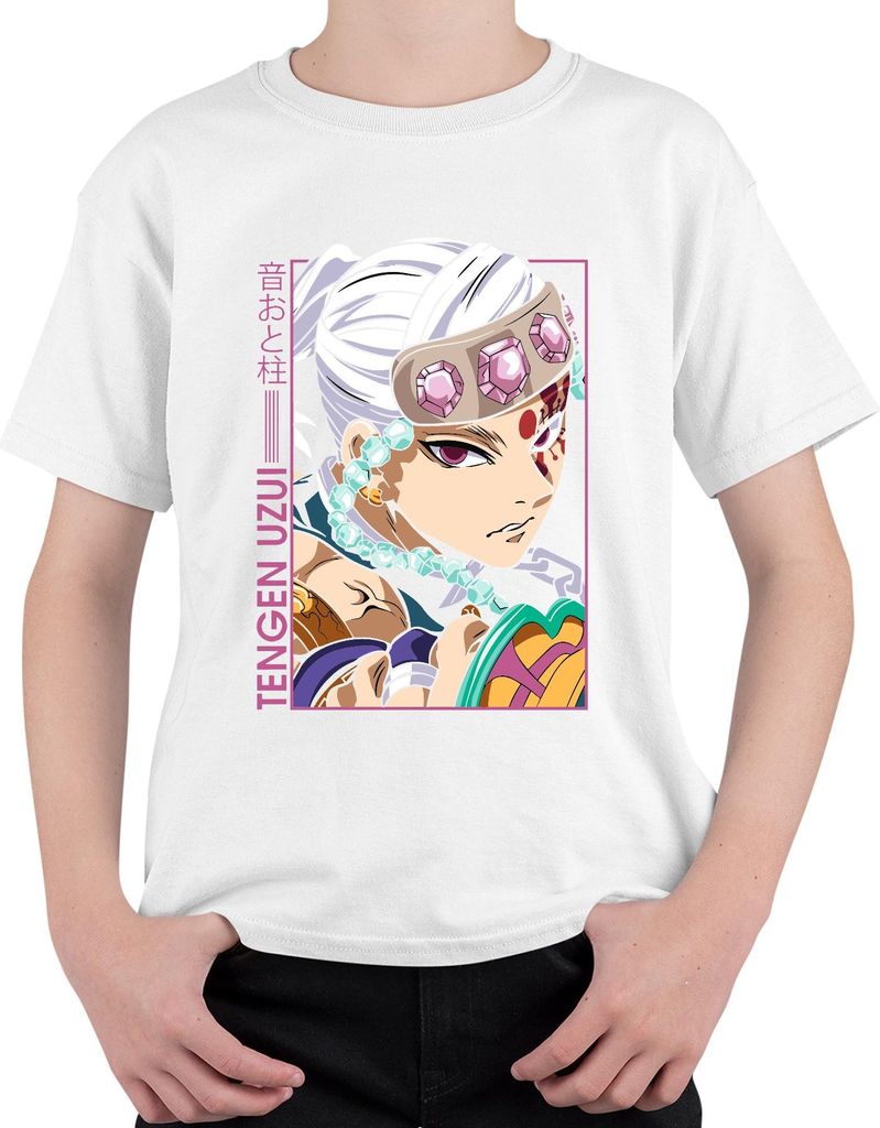 Tengen Uzui Kimetsu no Yaiba Sound Hashira Juwelen Stirnband Glam Uni Kinder T-Shirt, Weiß, 116
