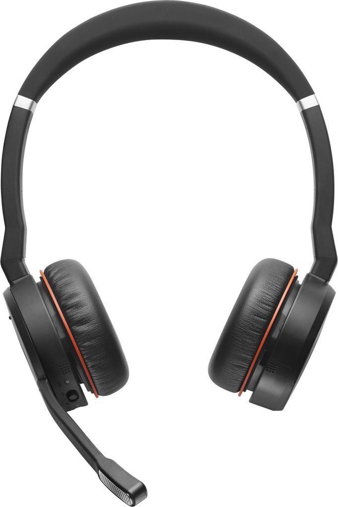 A black headset with orange accents is shown against a white background.