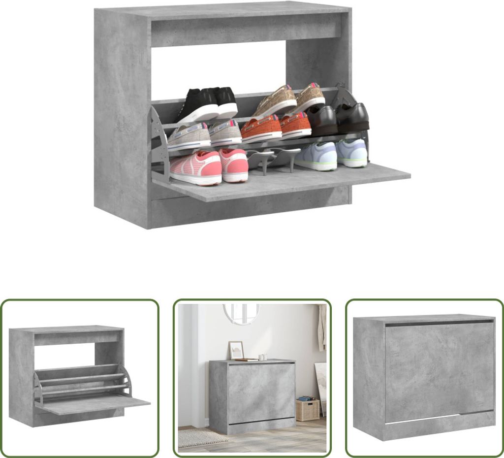 The Living Store Schuhschrank Betongrau 80x42x69 cm Holzwerkstoff